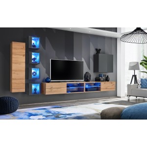 Ensemble meubles de salon SWITCH XXVI design, coloris chêne et gris.