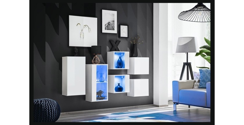 Ensemble meubles de salon SWITCH SBIV design. coloris blanc brillant. Système LED intégré.