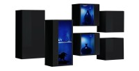 Ensemble meubles de salon SWITCH SBIV design. Coloris noir brillant. Système LED intégré.