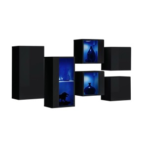Ensemble meubles de salon SWITCH SBIV design. Coloris noir brillant. Système LED intégré.
