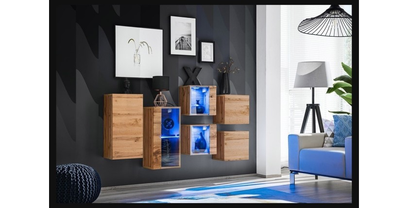 Ensemble meubles de salon SWITCH SBIV design. Coloris chêne. Système LED intégré.