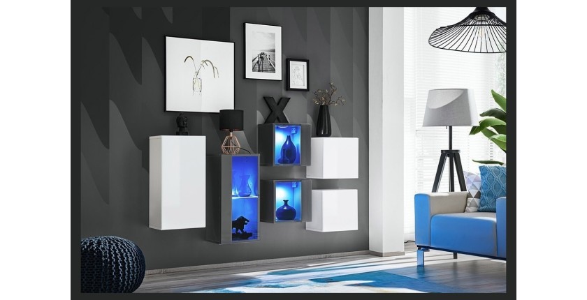 Ensemble meubles de salon SWITCH SBIV design. Coloris blanc et gris.