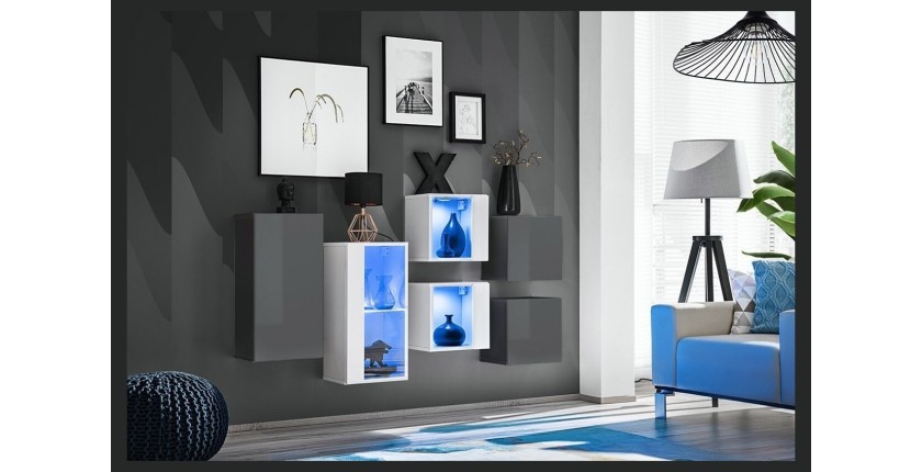 Ensemble meubles de salon SWITCH SBIV design. Coloris gris et blanc.