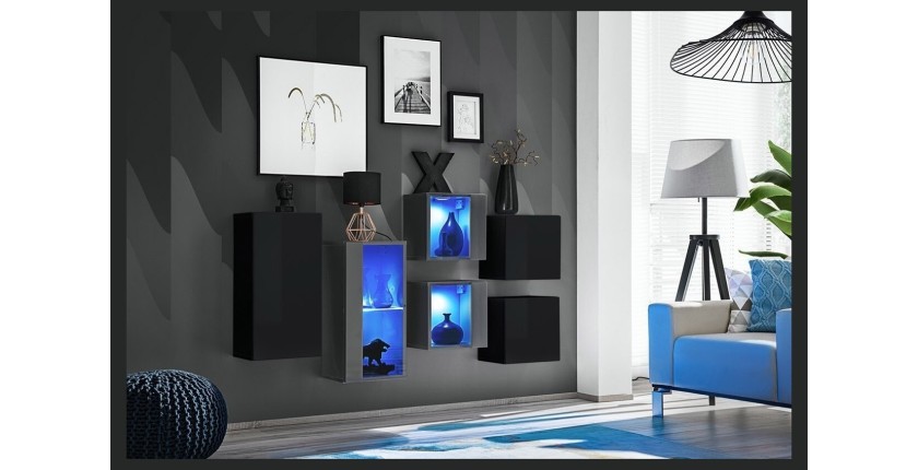 Ensemble meubles de salon SWITCH SBIV design. Coloris noir et gris.