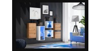 Ensemble meubles de salon SWITCH SBIV design. Coloris blanc et chêne.
