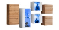 Ensemble meubles de salon SWITCH SBIV design. Coloris blanc et chêne.