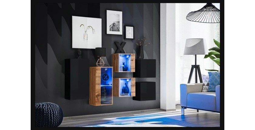 Ensemble meubles de salon SWITCH SBIV design. Coloris noir et chêne.