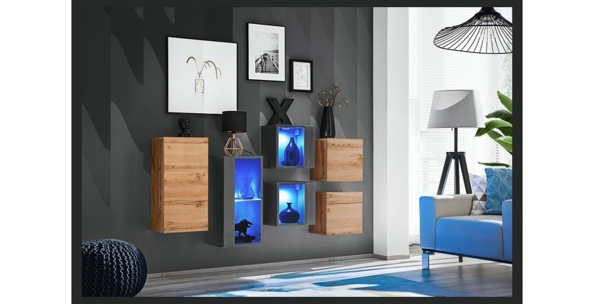 Ensemble meubles de salon SWITCH SBIV design. Coloris chêne et gris.
