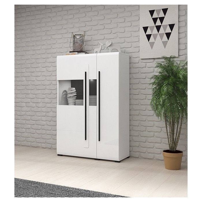 Vitrine design XL collection BREDA. LED incluses. Coloris blanc mat et blanc brillant.