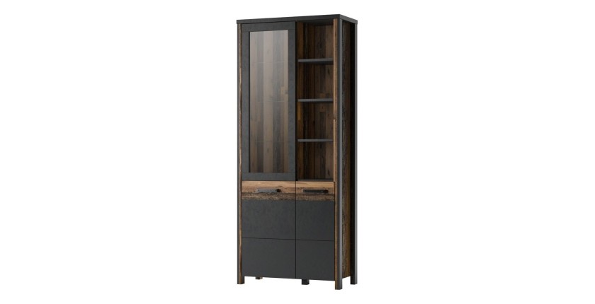 Vitrine collection WINDSOR. Couleur gris anthracite et chêne foncé.