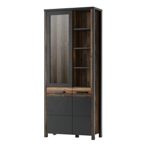 Vitrine collection WINDSOR. Couleur gris anthracite et chêne foncé.