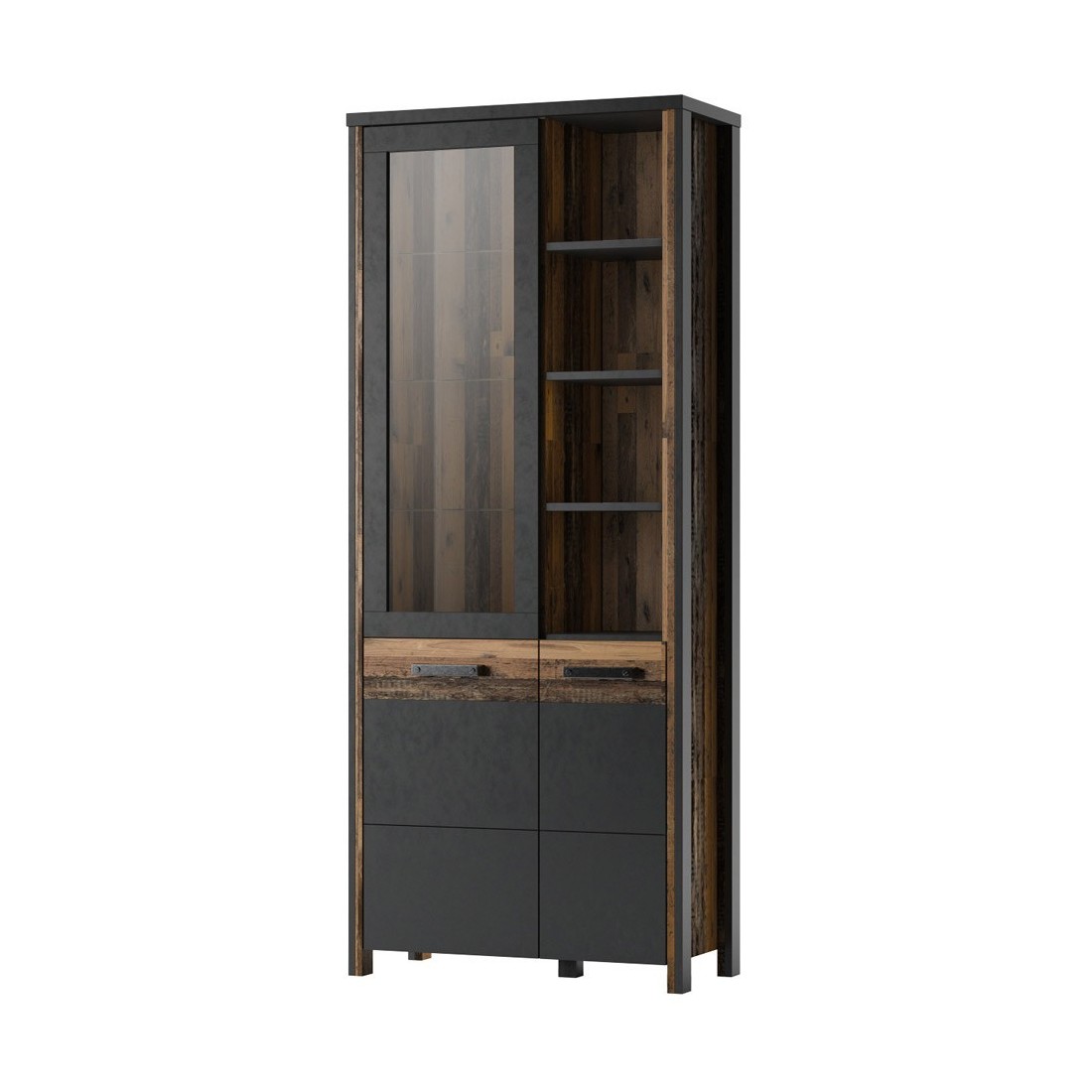 Vitrine collection WINDSOR. Couleur gris anthracite et chêne foncé.