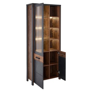 Vitrine collection WINDSOR. Couleur gris anthracite et chêne foncé.