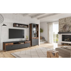 Vitrine collection WINDSOR. Couleur gris anthracite et chêne foncé.