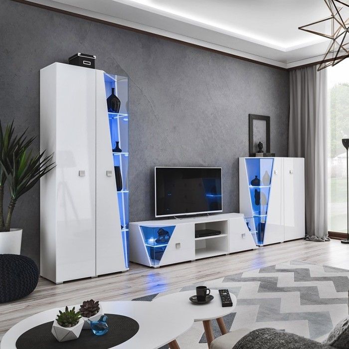 Vitrine basse 2 portes collection SPIKE couleur blanche. Meuble design