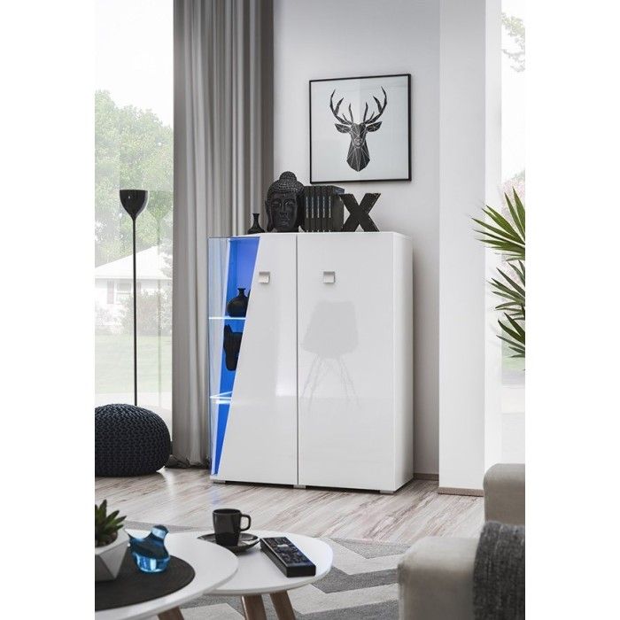 Vitrine basse 2 portes collection SPIKE couleur blanche. Meuble design