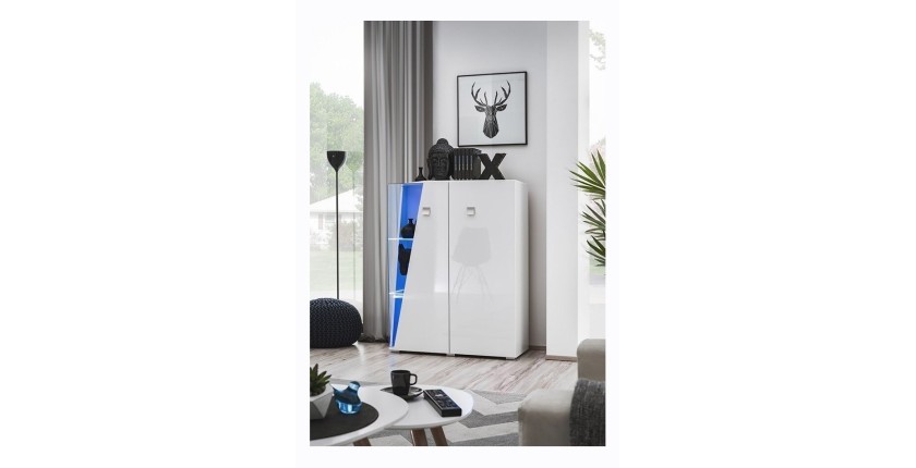 Vitrine basse 2 portes collection SPIKE couleur blanche. Meuble design