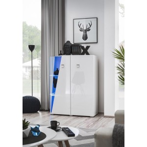 Vitrine basse 2 portes collection SPIKE couleur blanche. Meuble design