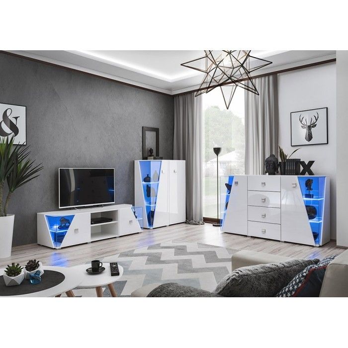 Vitrine basse 2 portes collection SPIKE couleur blanche. Meuble design