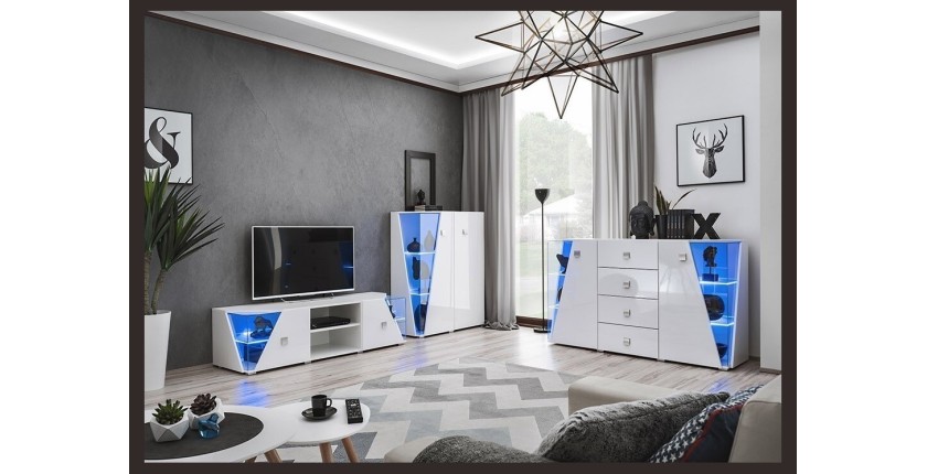 Vitrine basse 2 portes collection SPIKE couleur blanche. Meuble design