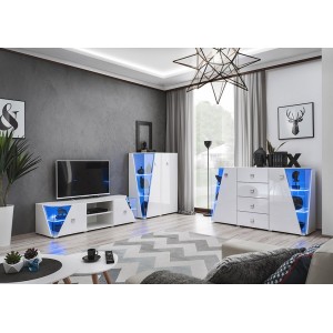 Vitrine basse 2 portes collection SPIKE couleur blanche. Meuble design