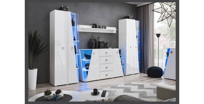 Vitrine haute 2 portes collection SPIKE couleur blanche. Meuble design