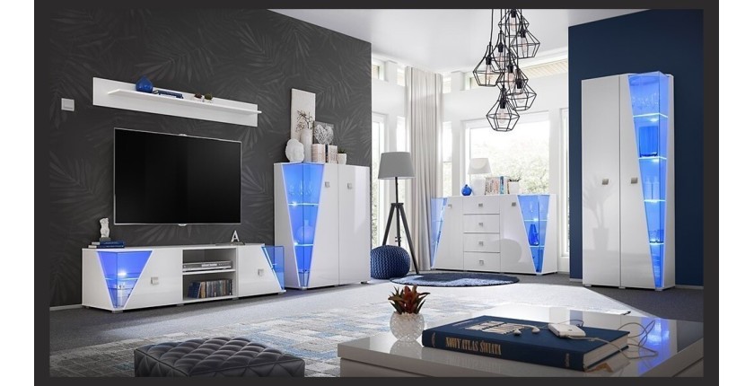 Vitrine haute 2 portes collection SPIKE couleur blanche. Meuble design