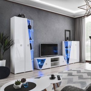 Vitrine haute 2 portes collection SPIKE couleur blanche. Meuble design