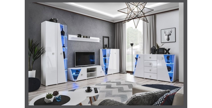 Vitrine haute 2 portes collection SPIKE couleur blanche. Meuble design