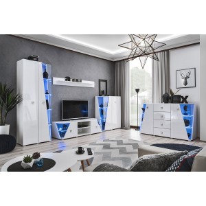 Vitrine haute 2 portes collection SPIKE couleur blanche. Meuble design