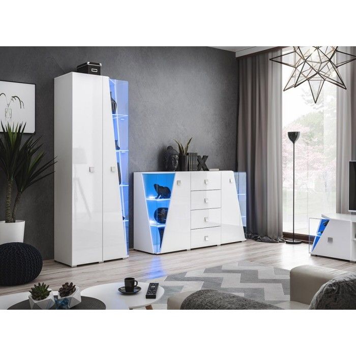 Vitrine haute 2 portes collection SPIKE couleur blanche. Meuble design
