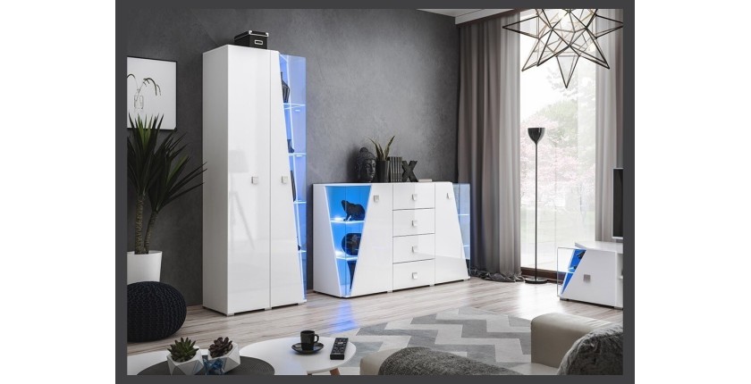 Vitrine haute 2 portes collection SPIKE couleur blanche. Meuble design