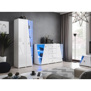 Vitrine haute 2 portes collection SPIKE couleur blanche. Meuble design