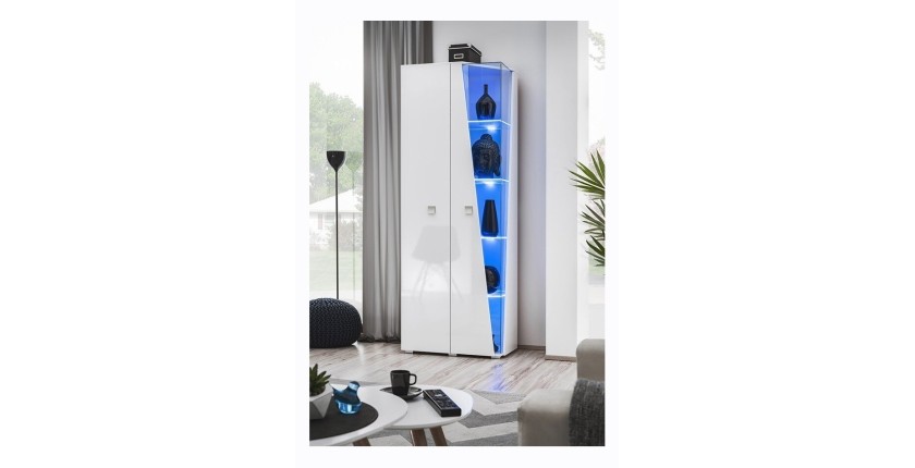 Vitrine haute 2 portes collection SPIKE couleur blanche. Meuble design