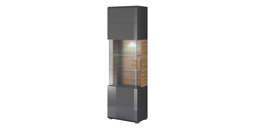 Vitrine collection  OHIO. Couleur gris anthracite et chêne. LED incluses