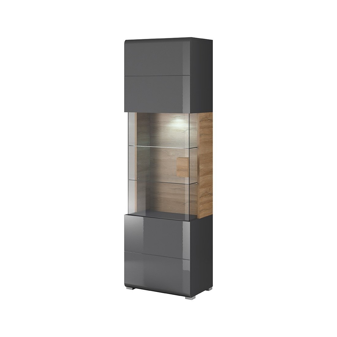 Vitrine collection  OHIO. Couleur gris anthracite et chêne. LED incluses