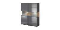 Vitrine double portes collection OHIO. Couleur gris anthracite et chêne. LED incluses
