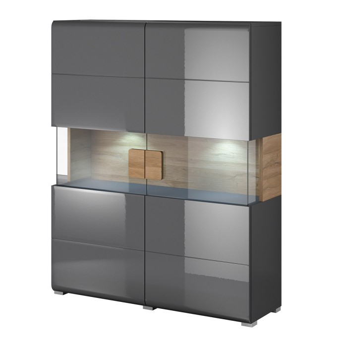 Vitrine double portes collection OHIO. Couleur gris anthracite et chêne. LED incluses