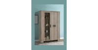Vitrine trois portes style rustique collection VERMONT coloris chêne.