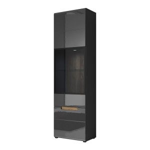 Vitrine collection LUCIA modèle haut + LED coloris gris. Meuble design idéal pour votre salle à manger
