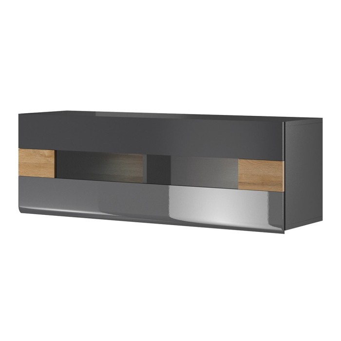 Vitrine suspendue horizontale collection OHIO coloris gris anthracite et chêne.