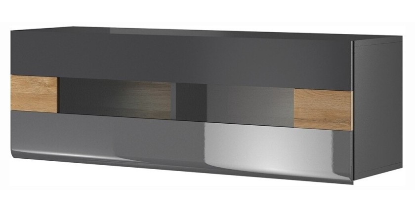 Vitrine suspendue horizontale collection OHIO coloris gris anthracite et chêne.