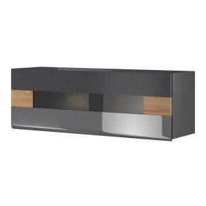 Vitrine suspendue horizontale collection OHIO coloris gris anthracite et chêne.