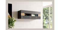 Vitrine suspendue horizontale collection OHIO coloris gris anthracite et chêne.