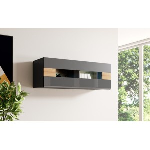 Vitrine suspendue horizontale collection OHIO coloris gris anthracite et chêne.