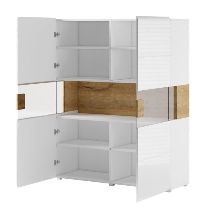 Vitrine double portes collection OHIO. Couleur blanc et chêne. LED incluses