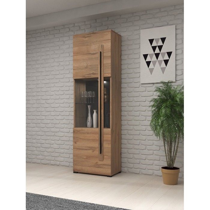 Vitrine design avec LED intégrée collection BREDA coloris chêne.