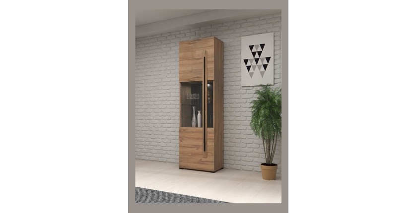 Vitrine design avec LED intégrée collection BREDA coloris chêne.