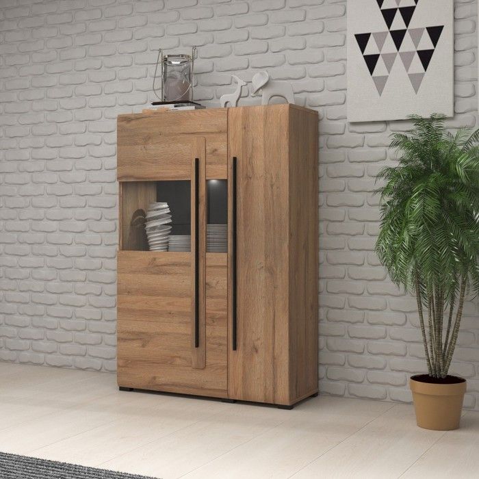 Vitrine design XL collection BREDA. LED incluses. Coloris chêne.