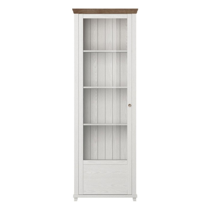 Vitrine 1 porte avec LED intégrées collection ASSIA. Couleur frêne blanc et chêne. Ouverture gauche